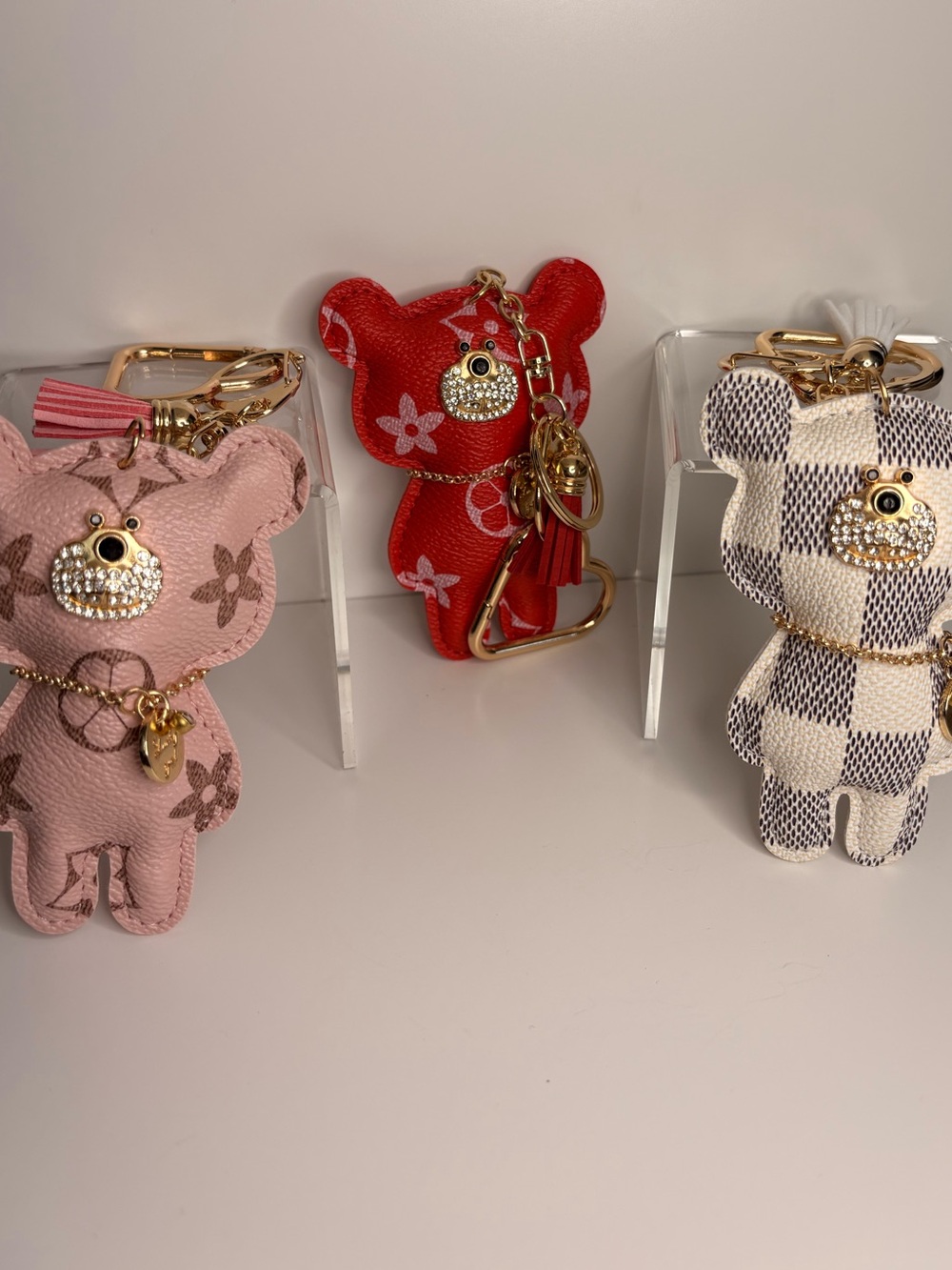 Checkered Black & White Bear Keychain Bag Charm